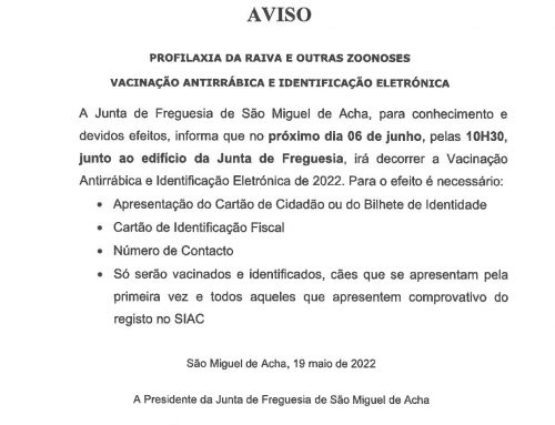 AVISO – Vacinação Antirrábica e Identificação Eletrónica